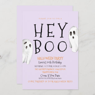 Hey Boo, Purple Ghost Halloween Invitation