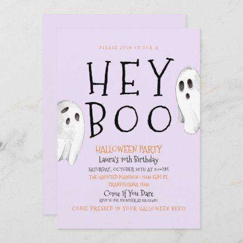 Hey Boo Purple Ghost Halloween Invitation