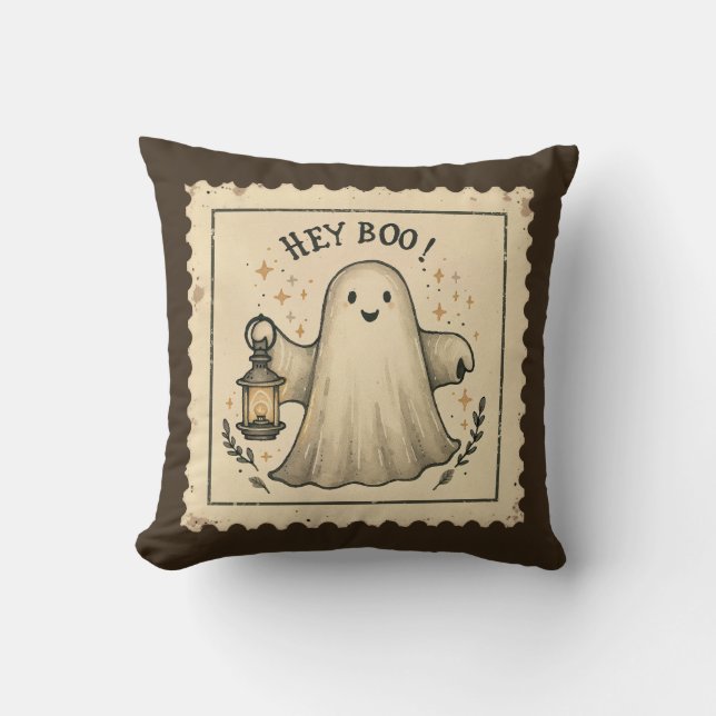 Hey Boo Retro Ghost Pillow – Cute Vintage (Front)