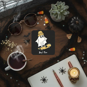 Hey, Boo! Skateboard Ghost Square Sticker