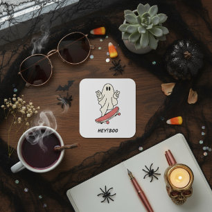 Hey, Boo! Skateboard Ghost Square Sticker