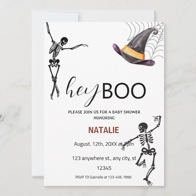 Hey Boo Skeleton Baby Shower  Invitation (Front)