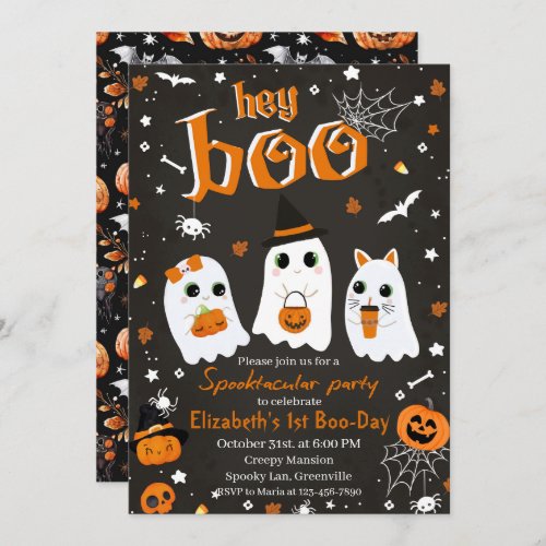 Hey Boo Spooktacular Halloween 1st Birthday Party  Invitation