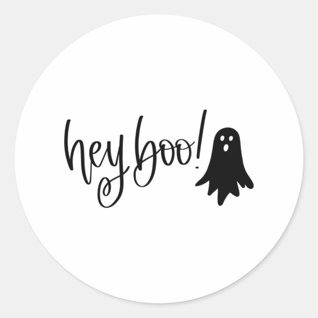 hey boo with ghost classic round sticker (Front)