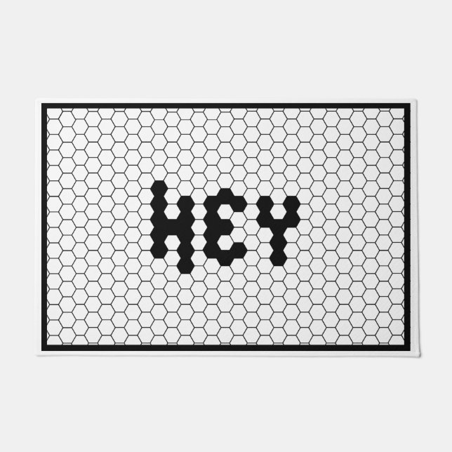 Hey Classic Black and White Hex Tile Design Doormat (Front)