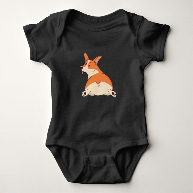 Hey Cutie Comic Corgi Fun Baby Bodysuit (Front)