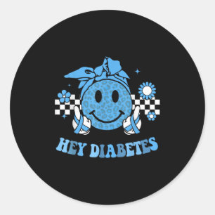 Hey Diabetes Diabetes Awareness Retro Leopard Smil Classic Round Sticker