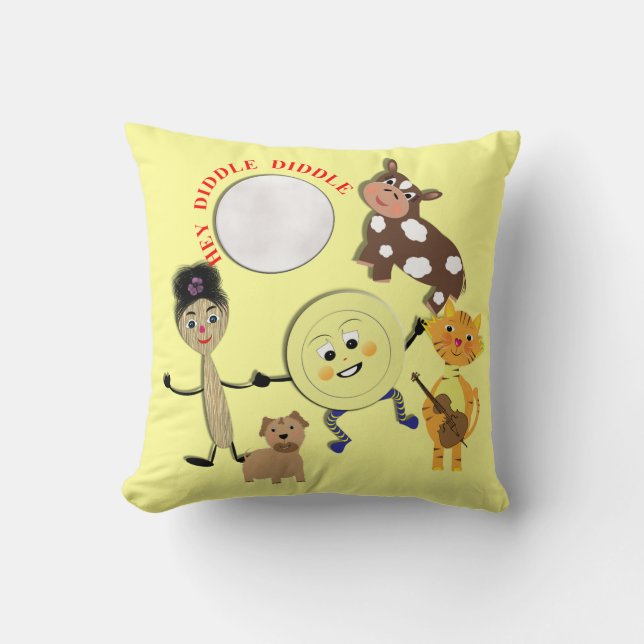 Hey Diddle Diddle Cute Nursery Rhyme Theme Throw Pillow (Front)