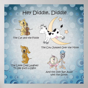 Hey Diddle, Diddle Nursery Rhyme Art Poster