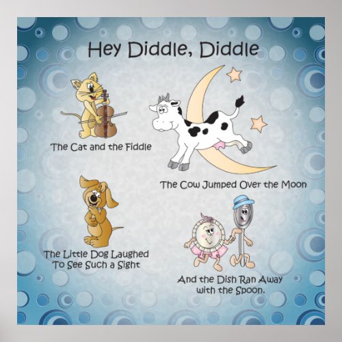 Hey Diddle Diddle Nursery Rhyme Art Poster