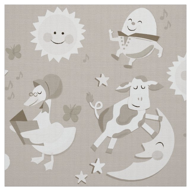 Hey Diddle Diddle Nursery Rhyme Beige Fabric (Swatch)