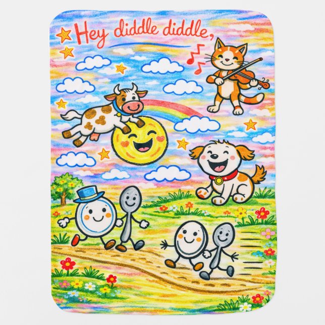 Hey Diddle Diddle Nursery Rhyme Blanket (Front)