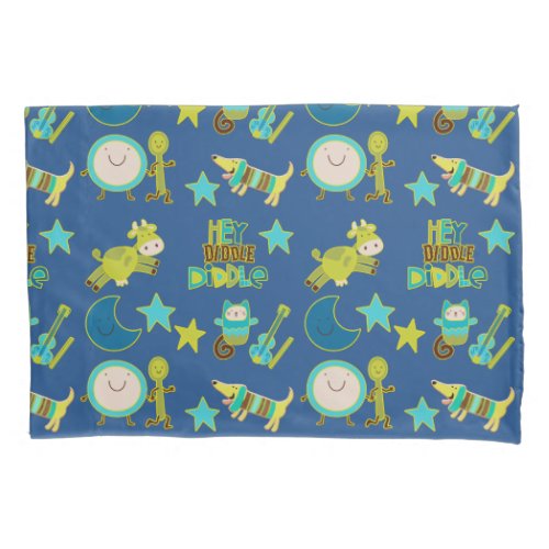 Hey Diddle Diddle Nursery Rhyme Blue Pillowcase