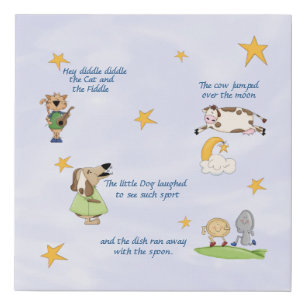 Hey Diddle Diddle - Nursery Rhyme    Faux Canvas Print