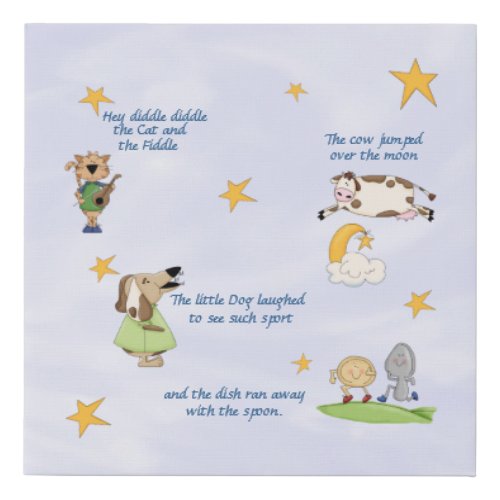 Hey Diddle Diddle _ Nursery Rhyme    Faux Canvas Print