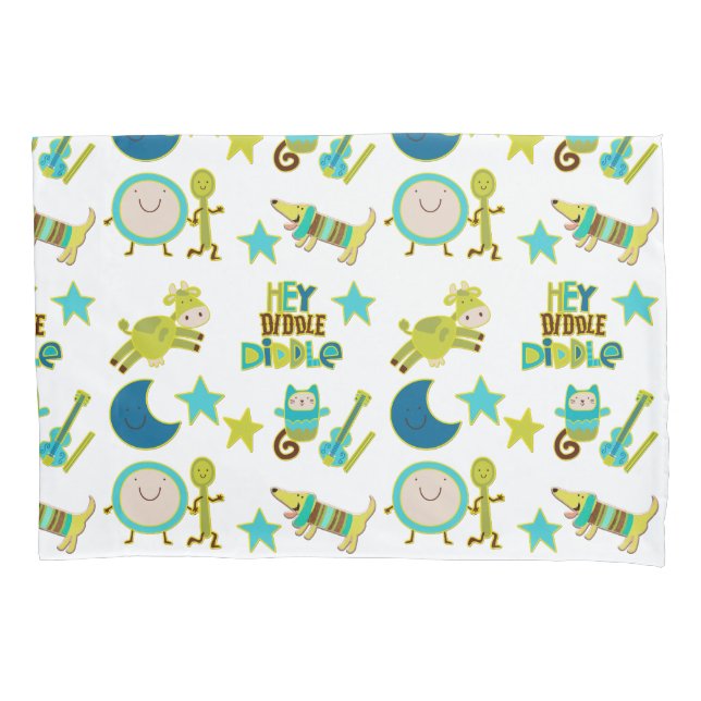 Hey Diddle Diddle Nursery Rhyme Pillow Case (Front)