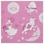 Hey Diddle Diddle Nursery Rhyme Pink Fabric