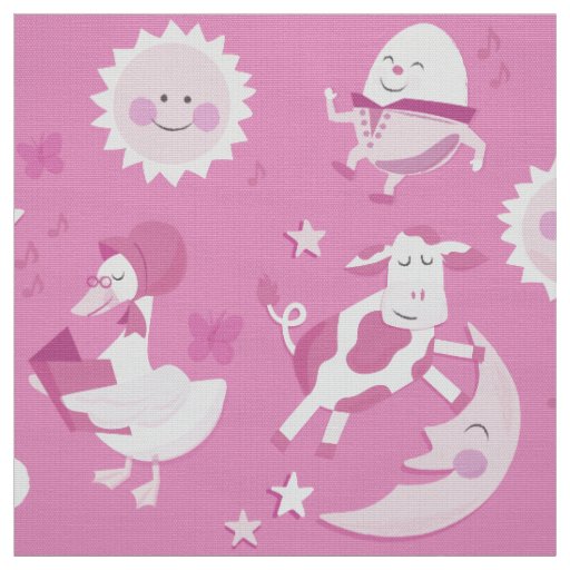 Hey Diddle Diddle Nursery Rhyme Pink Fabric
