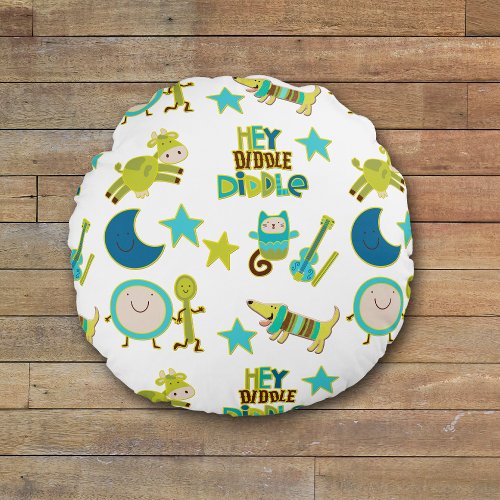 Hey Diddle Diddle Nursery Rhyme Round Pillow