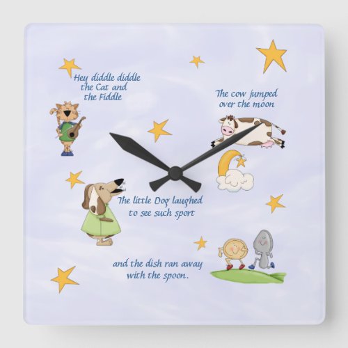 Hey Diddle Diddle _ Nursery Rhyme   Square Wall Clock