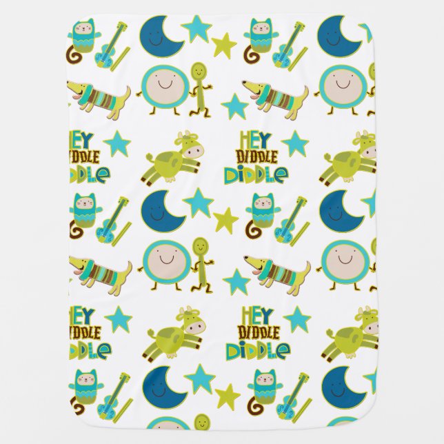 Hey Diddle Diddle Nursery Rhyme Stroller Blanket (Front)