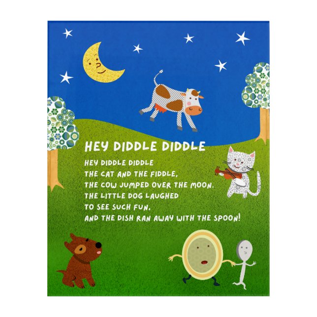 Hey Diddle Diddle Nursery Rhyme Wall Art (Front)