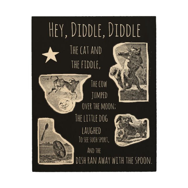 Hey Diddle Diddle Nursery Rhyme Wood Wall Art (Front)