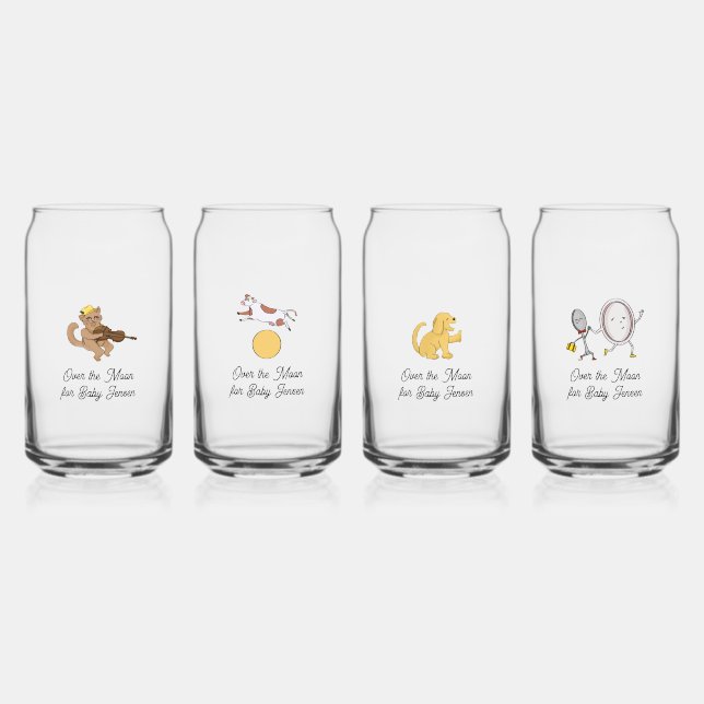 Hey Diddle Diddle Over the Moon Baby Shower Can Glass (Front)