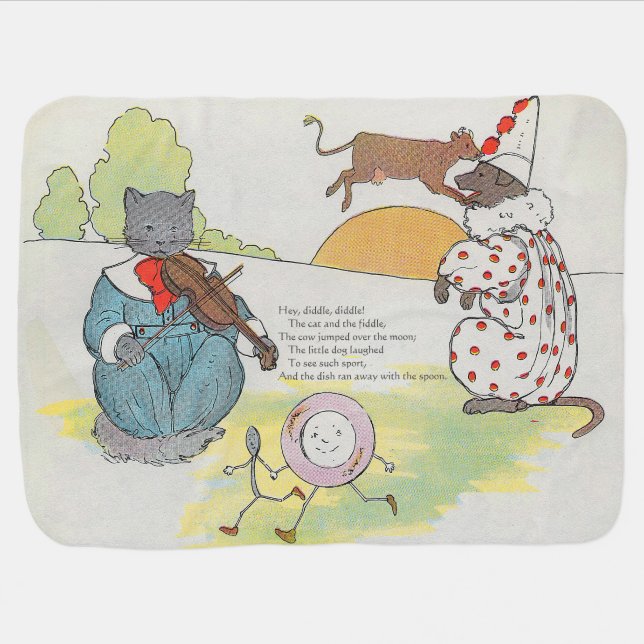 Hey Diddle Diddle The Cat and the Fiddle Rhyme Baby Blanket (Horizontal)