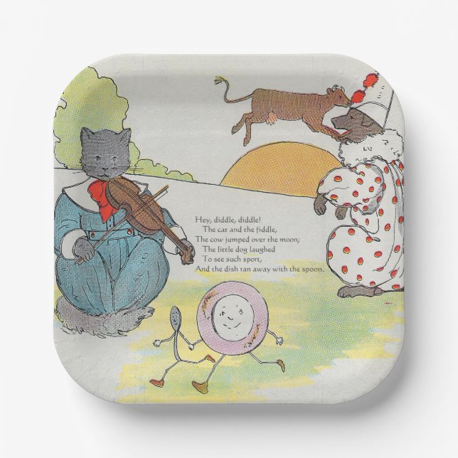 Hey Diddle Diddle The Cat and the Fiddle Rhyme Paper Plates (Front)
