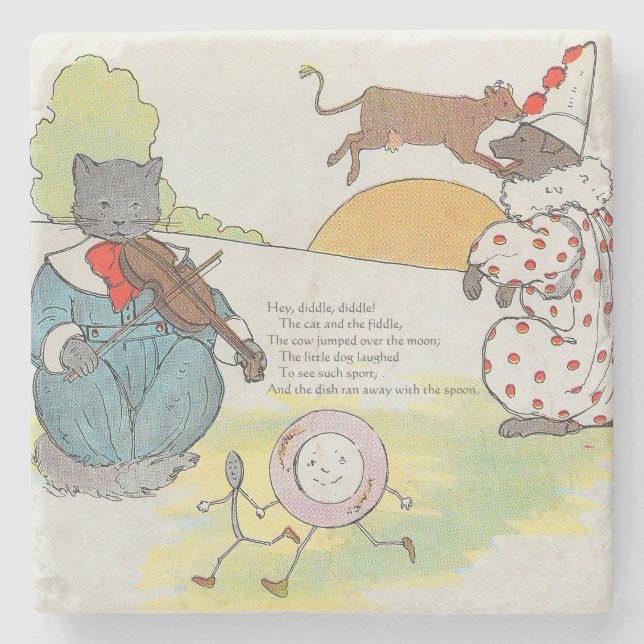 Hey Diddle Diddle The Cat and the Fiddle Rhyme Stone Coaster (Front)