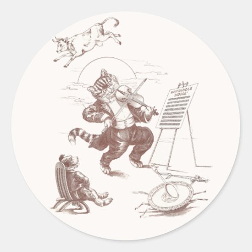 Hey Diddle Diddle Vintage Illustration Classic Round Sticker