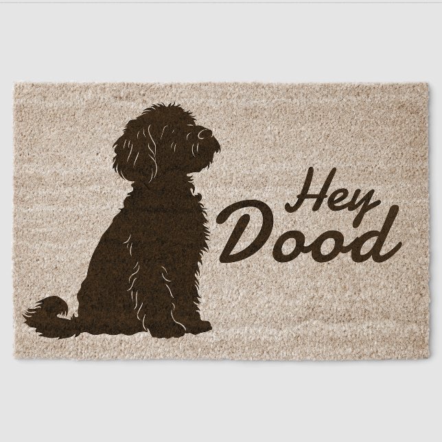 Hey Dood Funny & Cute Goldendoodle Dog Welcome Fiber Doormat (Front)