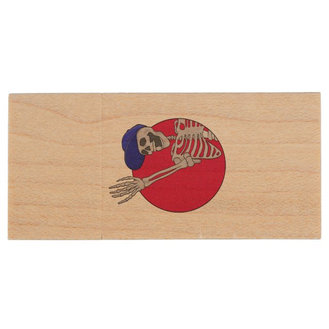 Hey Friends Cool and Funny Skeleton Wood Flash Drive (Back)