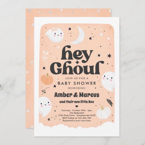Hey Ghoul Peach Girl Ghost Baby Shower Invitation