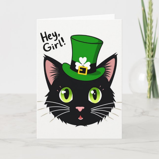 Hey Girl Cat St Patricks Day Card (Front)