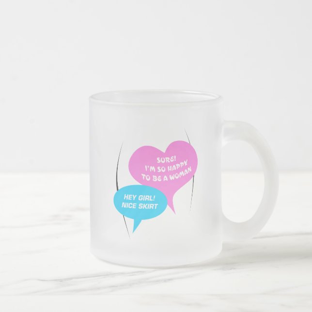 Hey Girl Nice Skirt LightBlue&Pink Fun Baloon Frosted Glass Coffee Mug (Right)