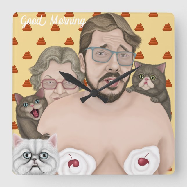 Hey, Good Morning Square Wall Clock (Front)