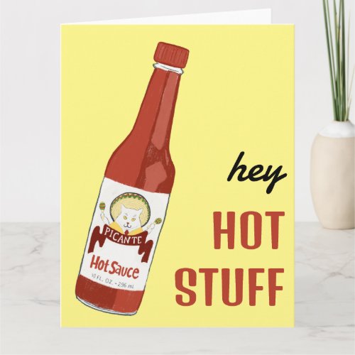 HEY HOT STUFF Spicy Hot Sauce Cat Maracas Love  Card