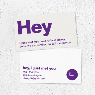 Hey I Just Met You Fun Purple Dating Call Me Business Card