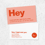 Hey I Just Met You | Red Pink Dating Call Me Business Card<br><div class="desc">A simple stylish fun dating retro design business card with modern and handwritten script typography monogram with a dual tone color scheme in shades of red and pink. The text can easily be personalized to make a design as unique as you are! The perfect trendy bespoke design for a single...</div>
