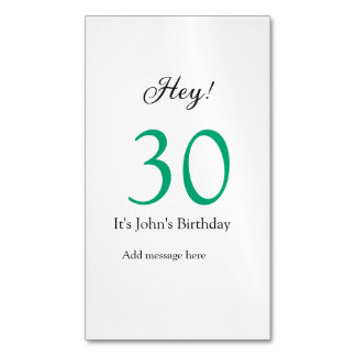 Hey it's 30th birthday green black bold letter nam business card magnet