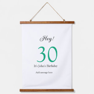 Hey it's 30th birthday green black bold letter nam hanging tapestry