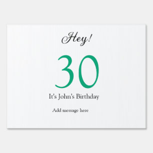 Hey it's 30th birthday green black bold letter nam sign