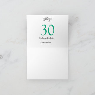 Hey it's 30th birthday green black bold letter nam thank you card