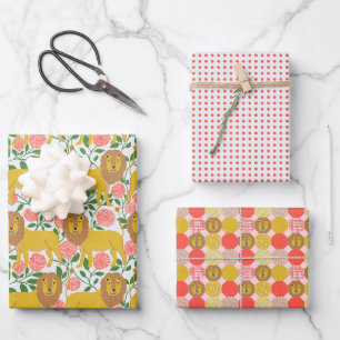 Hey Lion! Lions, Polkadots, Bright Colors Wrapping Paper Sheets