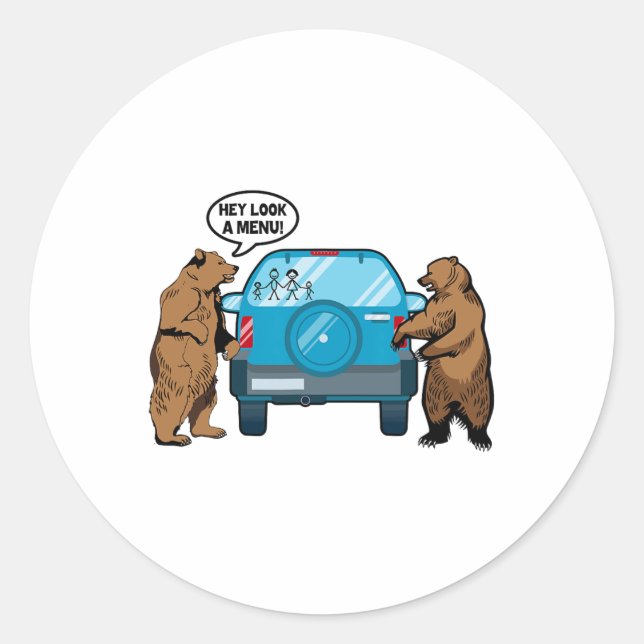 Hey Look A Menu Funny Camping Camper Hiking Bear O Classic Round Sticker (Front)
