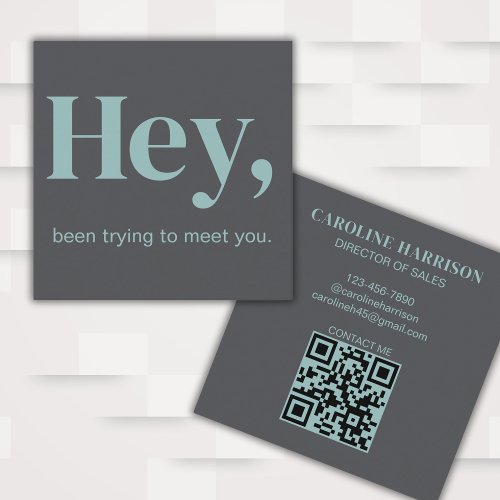 Hey Modern Minimalist Bold Colorful QR Code Grey Square Business Card