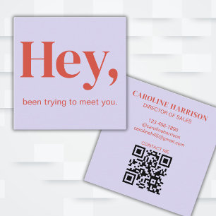 Hey Modern Minimalist Bold Colorful QR Code Square Business Card
