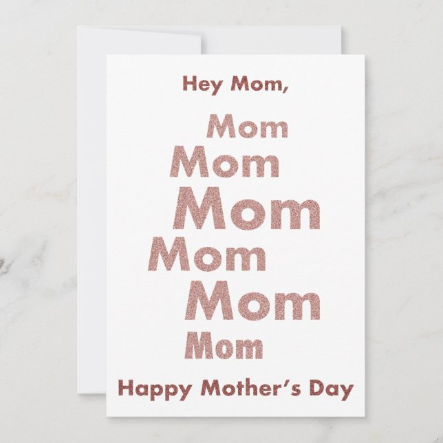 Hey Mom, Pink Modern Glitter Happy Mother's Day Holiday Card (Front)